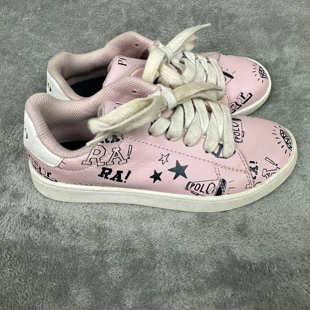 Polo Ralph Lauren Kids Pink Graphic Print Leather Sneakers Low Top - Picture 3 of 10
